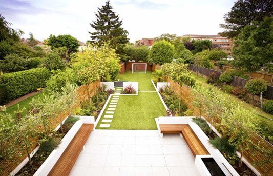 garden long narrow different zones varied uses plan
