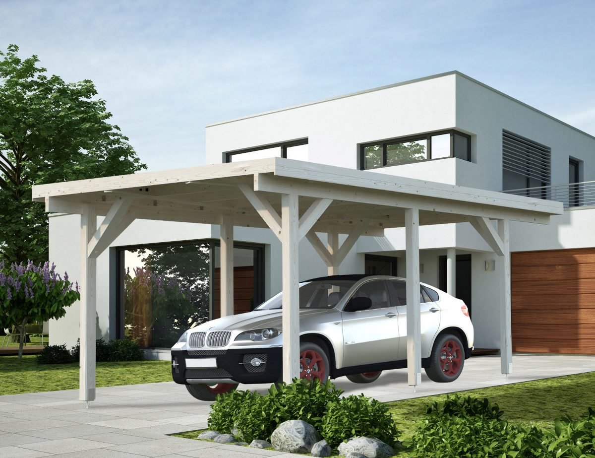 Karl (11.7 sqm or 23.1 sqm) flat roof timber carport for one car