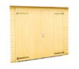 Garage with wooden door